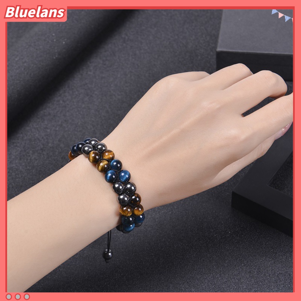 [BLS] Ic Gelang 8mm Manik-Manik Bulat Double-layer Braided Natural Tiger Eye Stone Adjustable Hadiah Fashion Perhiasan Pria Wanita Penghilang Stress Penyembuhan Bangle Untuk Harian