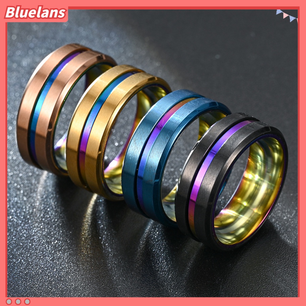 [BLS] Pria Cincin Sederhana Warna-Warni Alur Miring Tepi Electroplating Dekoratif Hadiah Laki-Laki Pernikahan Pertunangan Cincin Anniversary Perhiasan Untuk Perjamuan