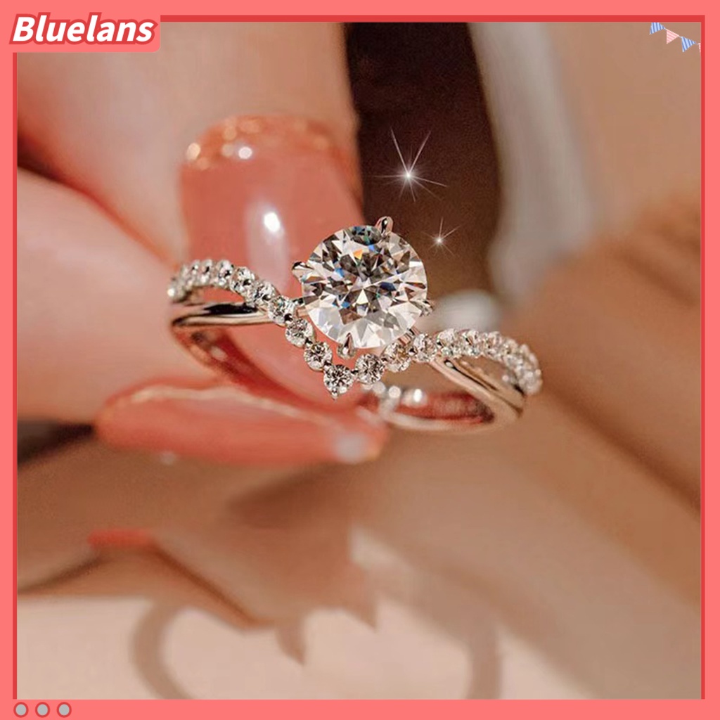 [BLS] Pasangan Cincin Pembukaan Dapat Disesuaikan Mewah Hadiah Pernikahan Berlian Imitasi Berkilau Wanita Pria Cincin Fashion Perhiasan