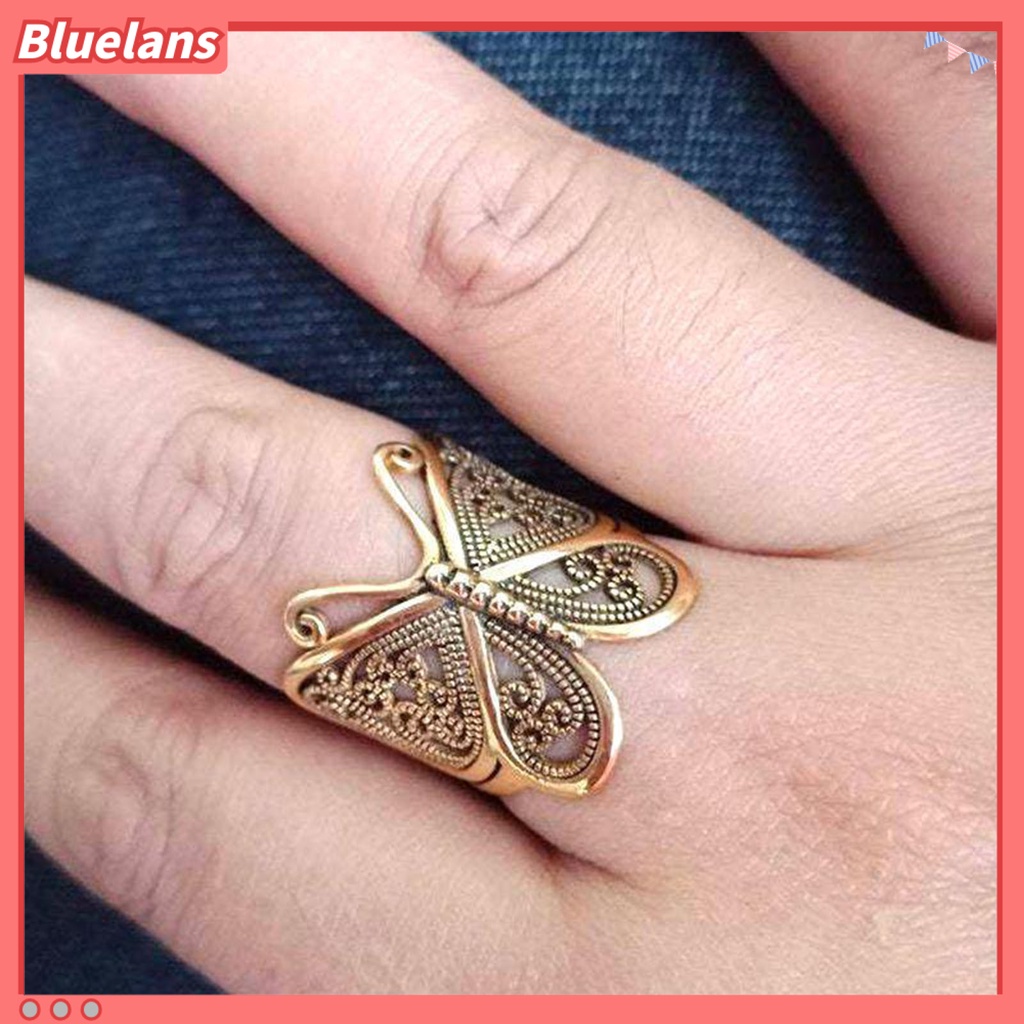 [BLS] Wanita Cincin Ukir Elegan Hypoallergenic Warna Emas Perak Retro Kupu-Kupu Jari Cincin Perhiasan Fashion