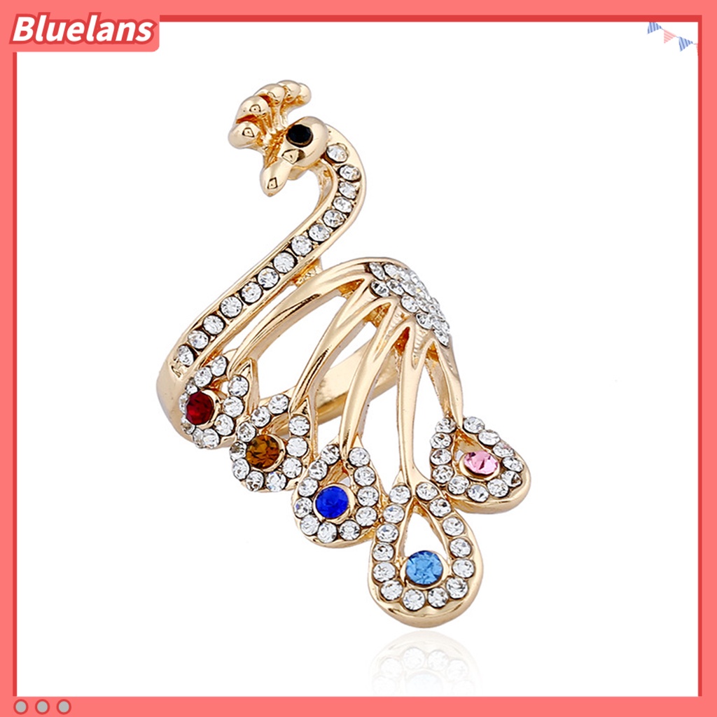 [BLS] Knuckle Ring Shiny Rhinestone Peacock Charming Wanita Gadis Elegan Hewan Jari Cincin Perhiasan Aksesoris