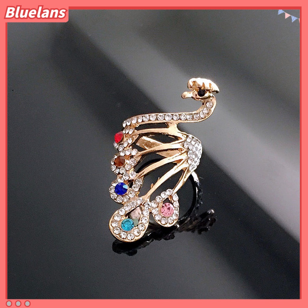 [BLS] Knuckle Ring Shiny Rhinestone Peacock Charming Wanita Gadis Elegan Hewan Jari Cincin Perhiasan Aksesoris