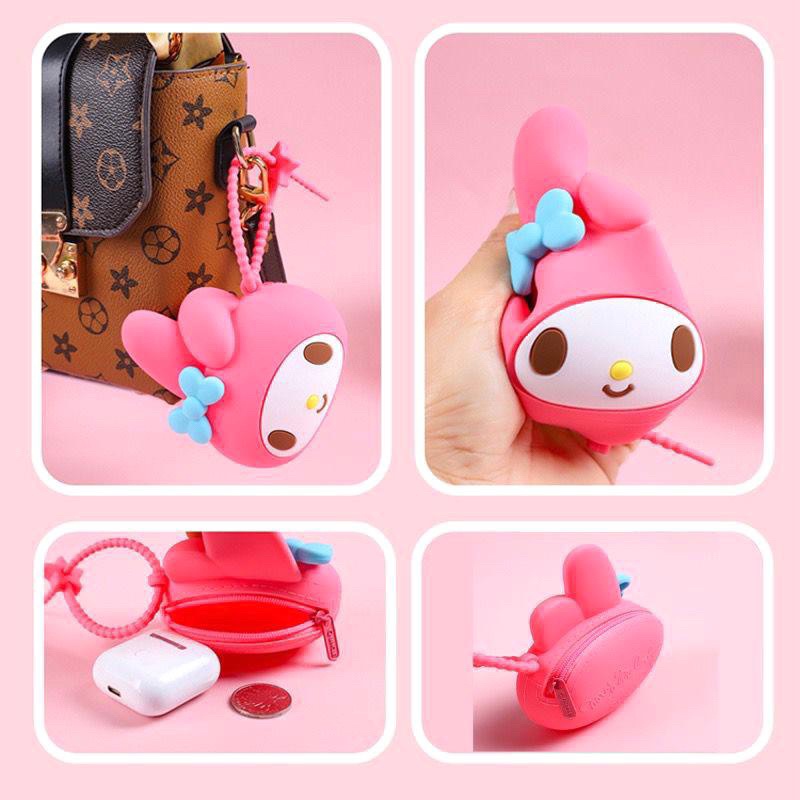 Gantungan Dompet Koin Kepala Silikon Jelly Original Sanrio utk penyimpanan stiker, kabel dan koin