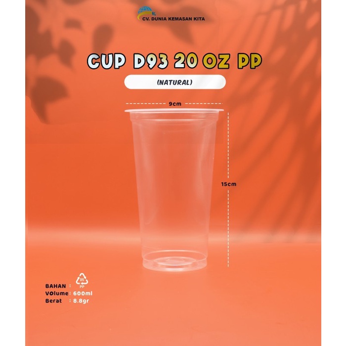 Gelas Cup Plastik 20 OZ PP - Cup Bening - Cup Plastik tebal- D93