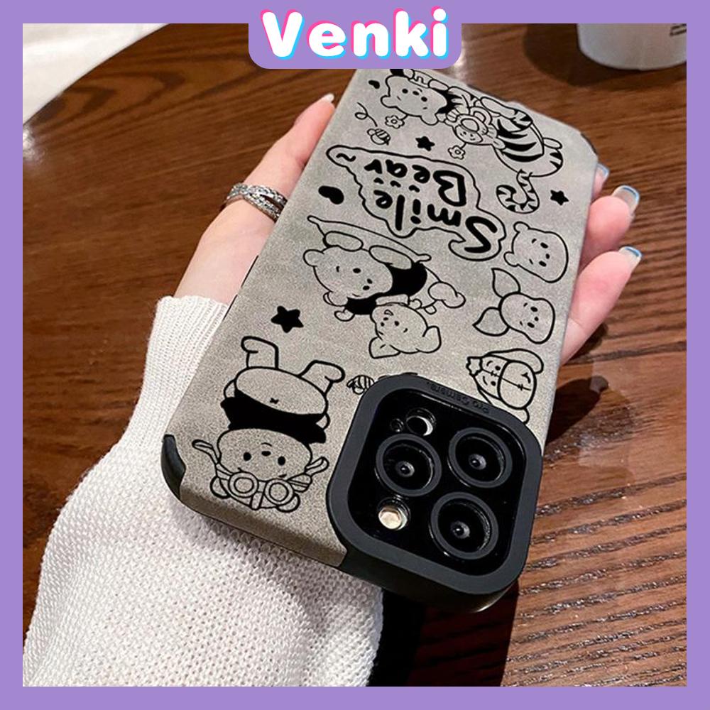 VENKI - Untuk iPhone 11 Case Leather Pupil Suede Case Soft Shockproof Airbag Case Pelindung Kamera Keluarga Kartun Lucu Kompatibel iPhone 14 13 Pro max 12 xr xs 7Plus 8Plus