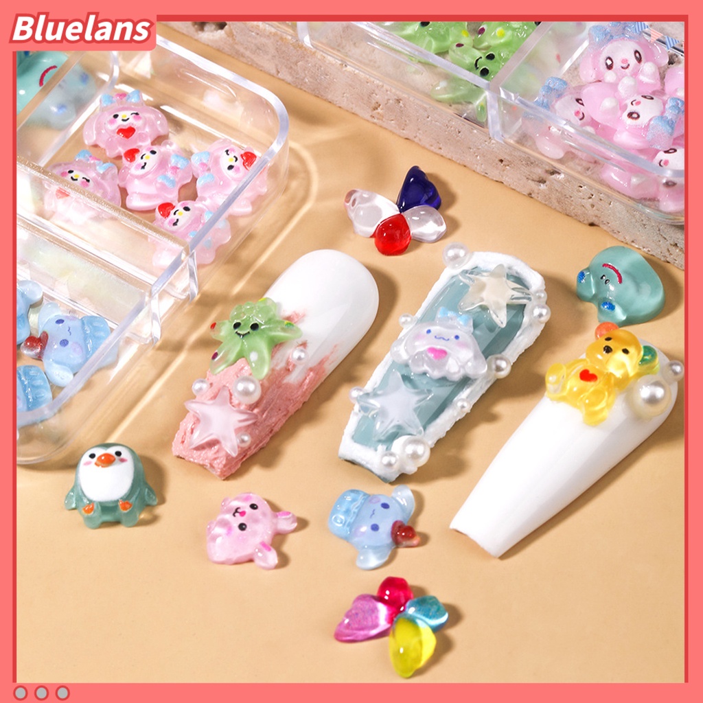 [BLM] 1kotak Nail Art Decor Tiga Dimensi Hidup Tidak Jatuh Permukaan Halus DIY Mini Kartun Kelinci Kodok Kupu-Kupu Beruang Hiasan Kuku Salon Kuku Pasokan