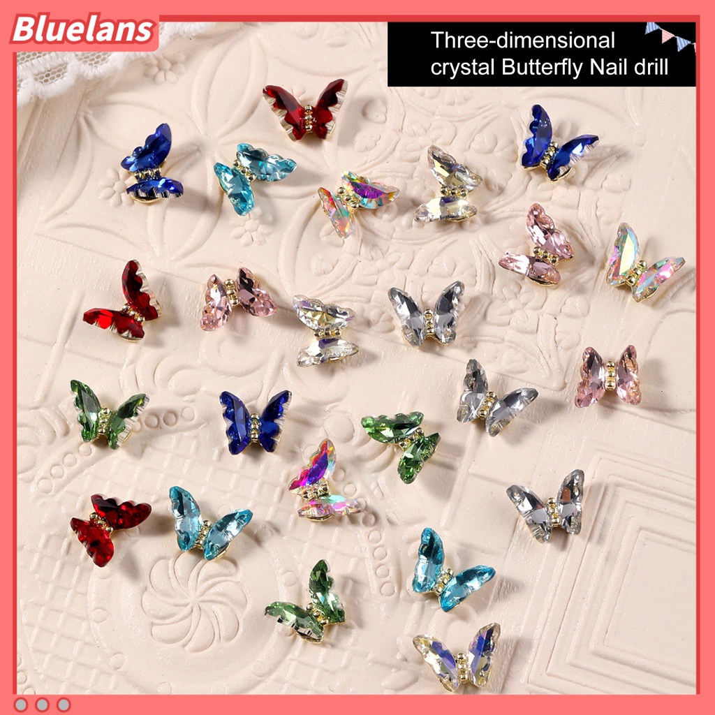 [BLM] 10pcs Nail Art Decor Bersinar Tiga Dimensi Gloss Tidak Luntur DIY Kristal Imitasi Manicure Craft Butterfly Nail Charm Nail Salon Supply