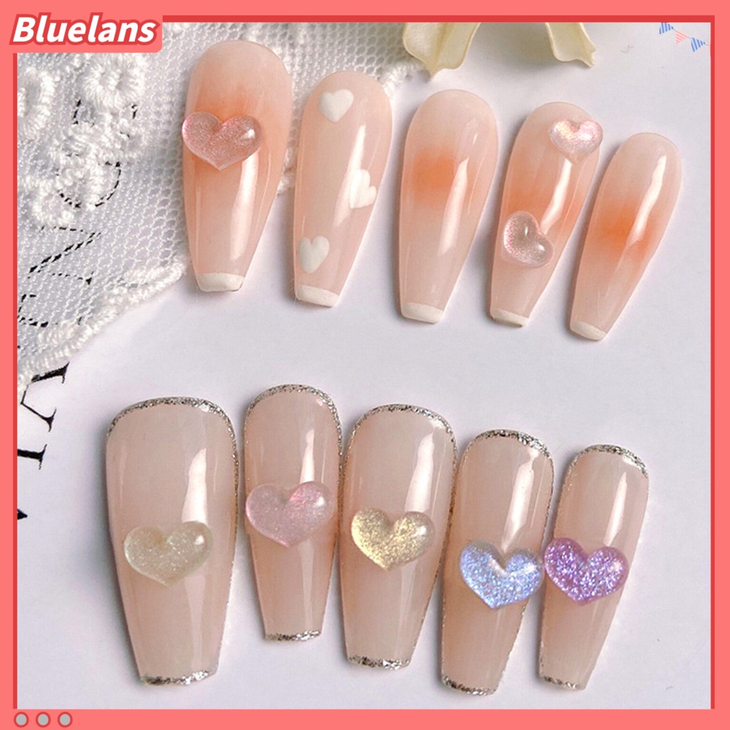 [BLM] 100pcs/bag Nail Art Decor Flatback Tiga Dimensi Mix Size Halus Flash DIY Mini Bentuk Hati Berlian Imitasi Pesona Kuku Salon Pasokan