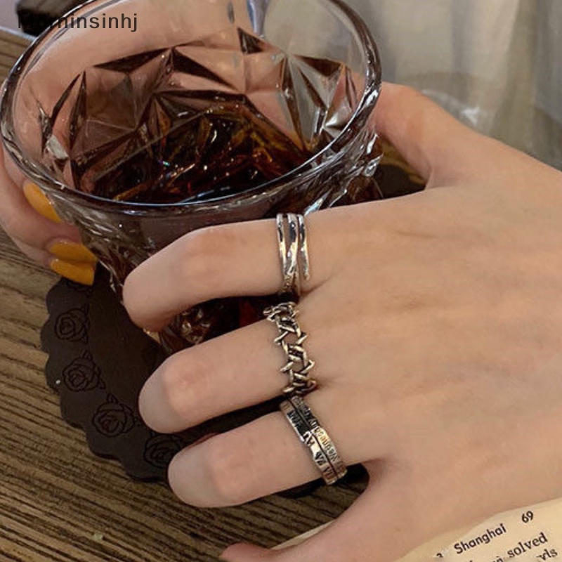 Mornin 3PCS Gaya Punk Alloy Lebar Hip-hop Untuk Pria Wanita Jari Cincin Vintage Angka Romawi Rings Opening Adjustable Ring Jewelry id