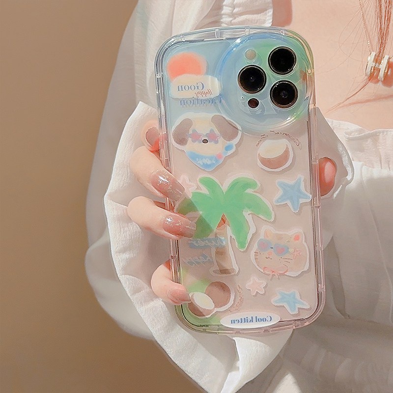 Ins Holiday Puppy Kitty Soft TPU Case iP iPhone 14+Plus 11 12 13 Pro Max IMD Gadis Wanita FTD Casing Apple