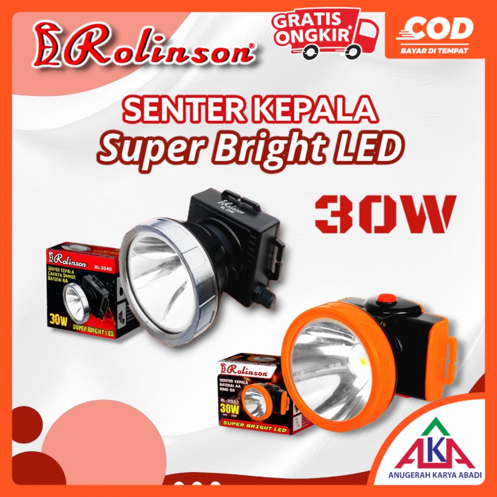 ROLINSON Senter Kepala LED Dimmer 30 Watt Headlamp Super Terang