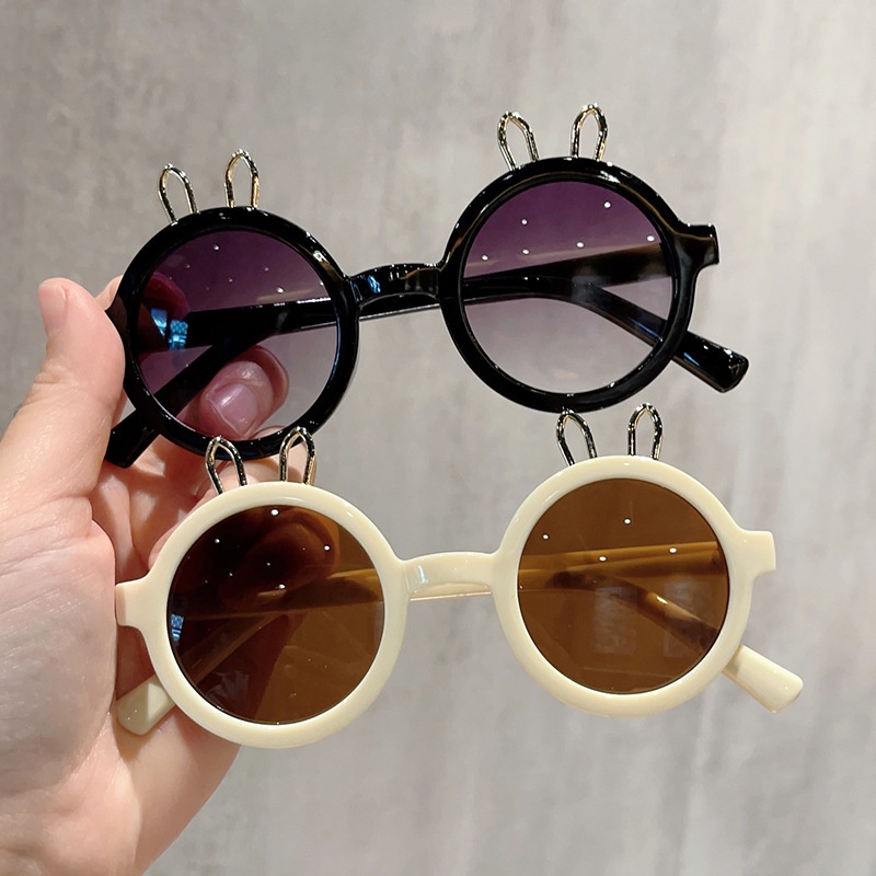 (YUZHU) Kacamata Hitam Kartun Telinga Kelinci Logam Untuk Anak-Anakfashion Bingkai Bulat Warna Permen Kerai Sunglasses Baby