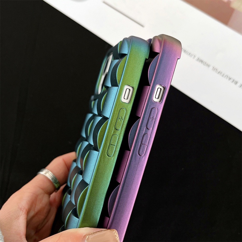 IPHONE Casing Ponsel plating Kotak-Kotak Motif Anyaman 3D Untuk Iphone11 12 13 14 Pro max 6 7 8 14 plus XR X XS XSMAX Silikon Lembut shockproof cover