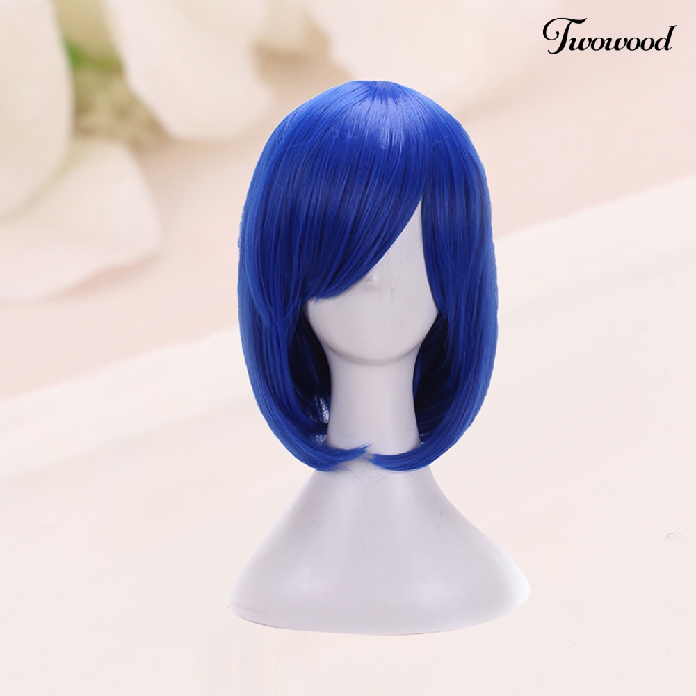 Twowood Wanita Gadis Cosplay Wig Serat Suhu Tinggi Lurus Pendek Wig Rambut Anime