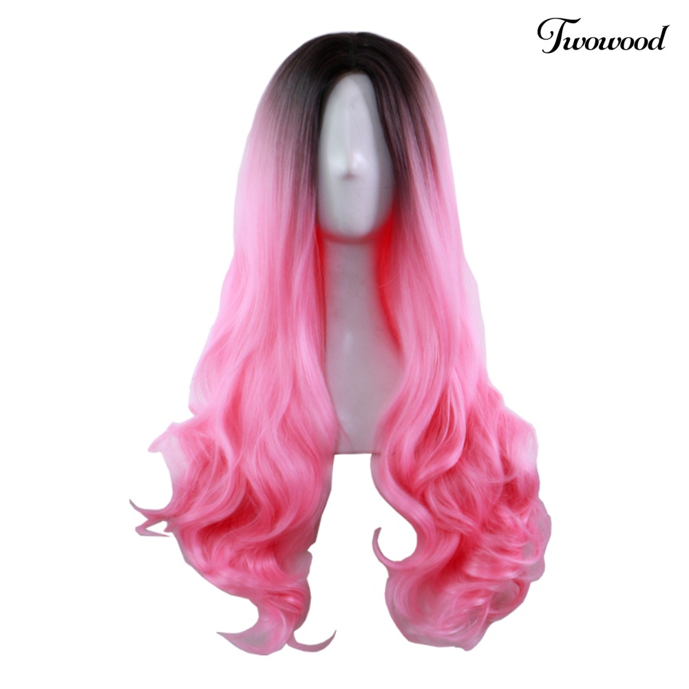 Twowood Charming Gradient Color Panjang Keriting Wanita Rambut Wig Dyed Sintetis Sopak