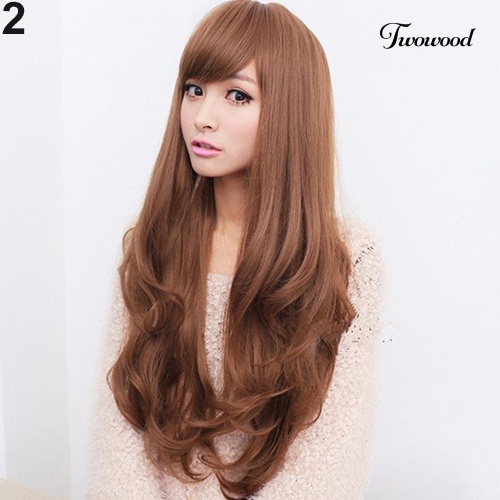 Twowood Wanita Fashion Panjang Keriting Bergelombang Wig Cosplay Rambut Ekstensi Penuh Wig Dekorasi Pesta