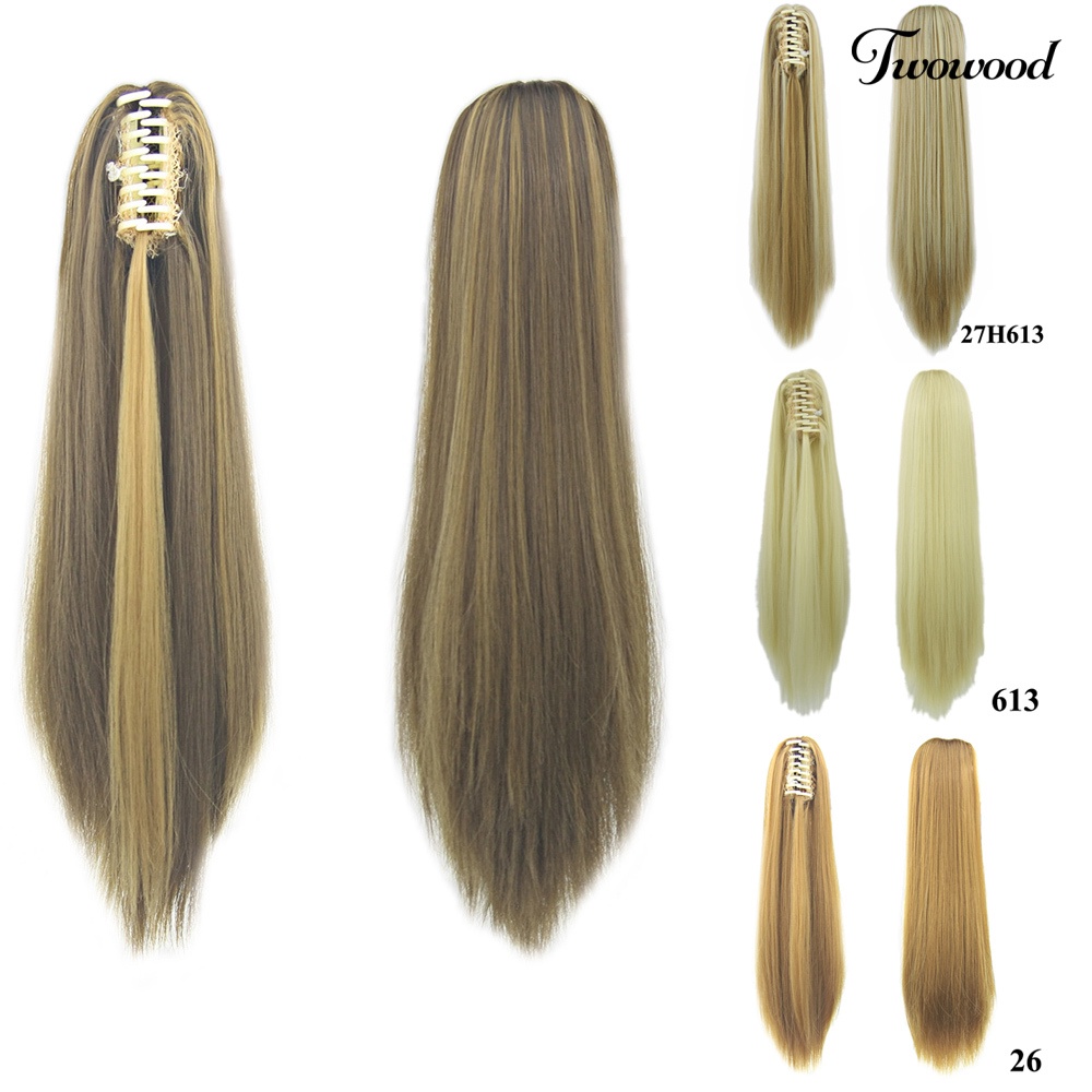 Twowood Serat Sintetis Cakar Clip-in Ponytail Wig Panjang Lurus Rambut Ekstensi Sopak