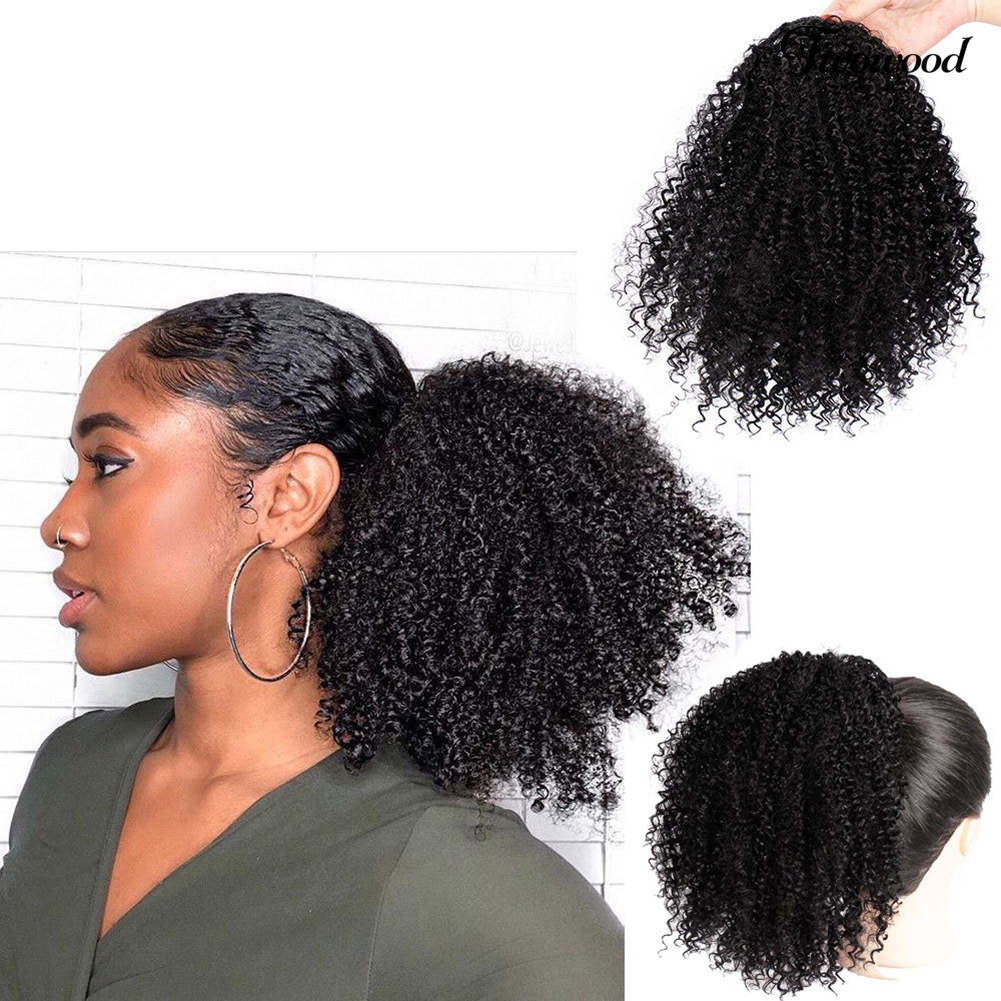 Twowood Wanita Rambut Sintetis Afro Keriting Ponytail Puff Pendek Wig Ekstensi Sopak