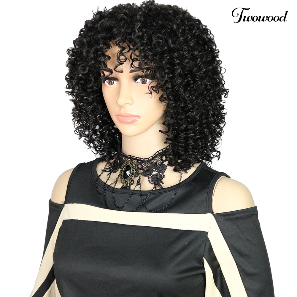 Twowood Wanita Afrika Berbulu Keriting Rambut Pendek Matte Suhu Tinggi Serat Wig Sopak