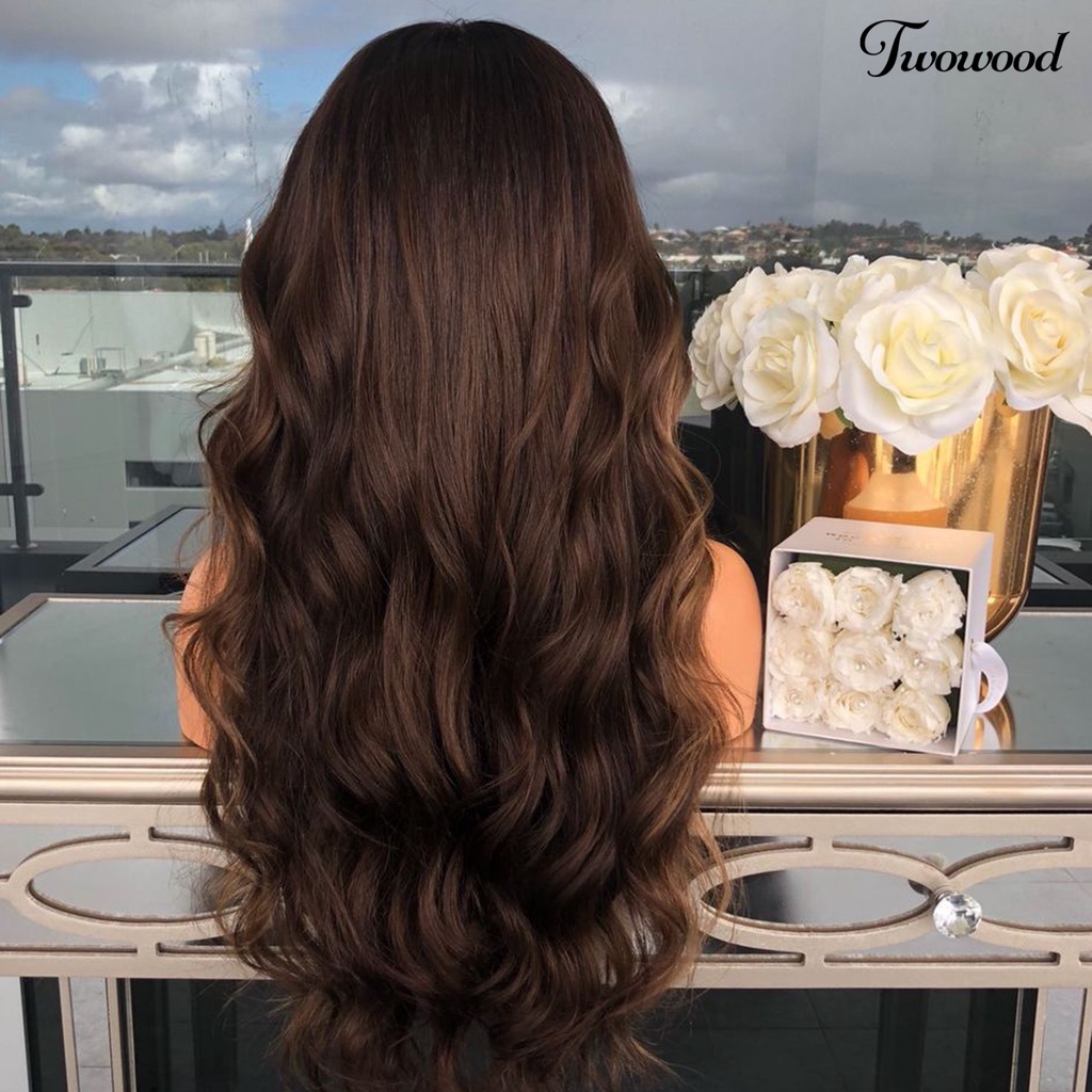 Twowood Wanita Ladies Wave Curly Rambut Wig Coklat Rose Net Pesta Perjamuan Tutup Kepala Sopak