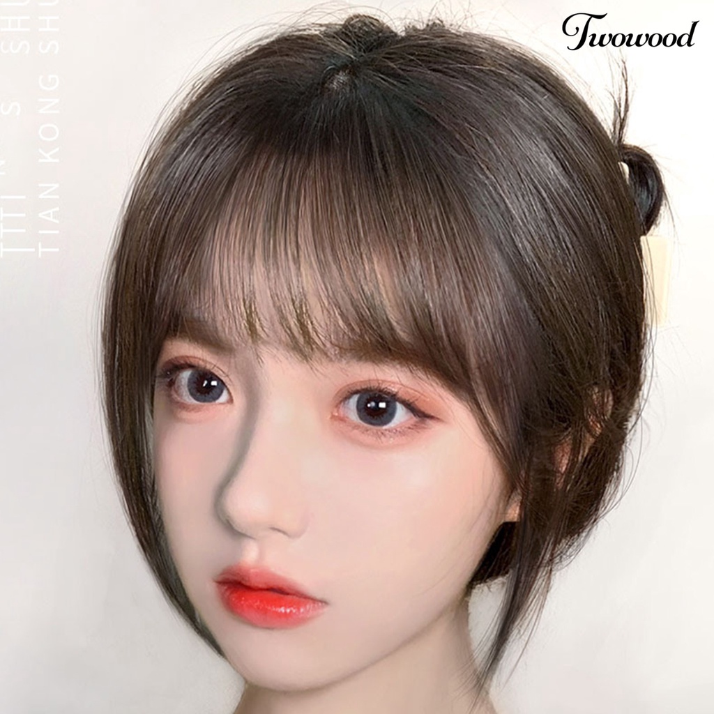 Twowood Poni Palsu Realistis Mulus Alami Berbulu Ringan Alat Makeup Ultralight Perempuan Tenun Tangan Poni Wig Untuk Gadis