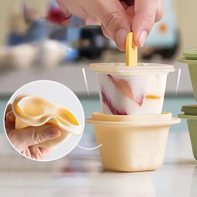 [Fitur] Nampan Pembuat Makanan Pelengkap Bayi Mudah-Demoulding Cetakan Es Batu Musim Panas Buah Es Loli Freezing Cup Sederhana Puding Jelly DIY Cetakan Kotak