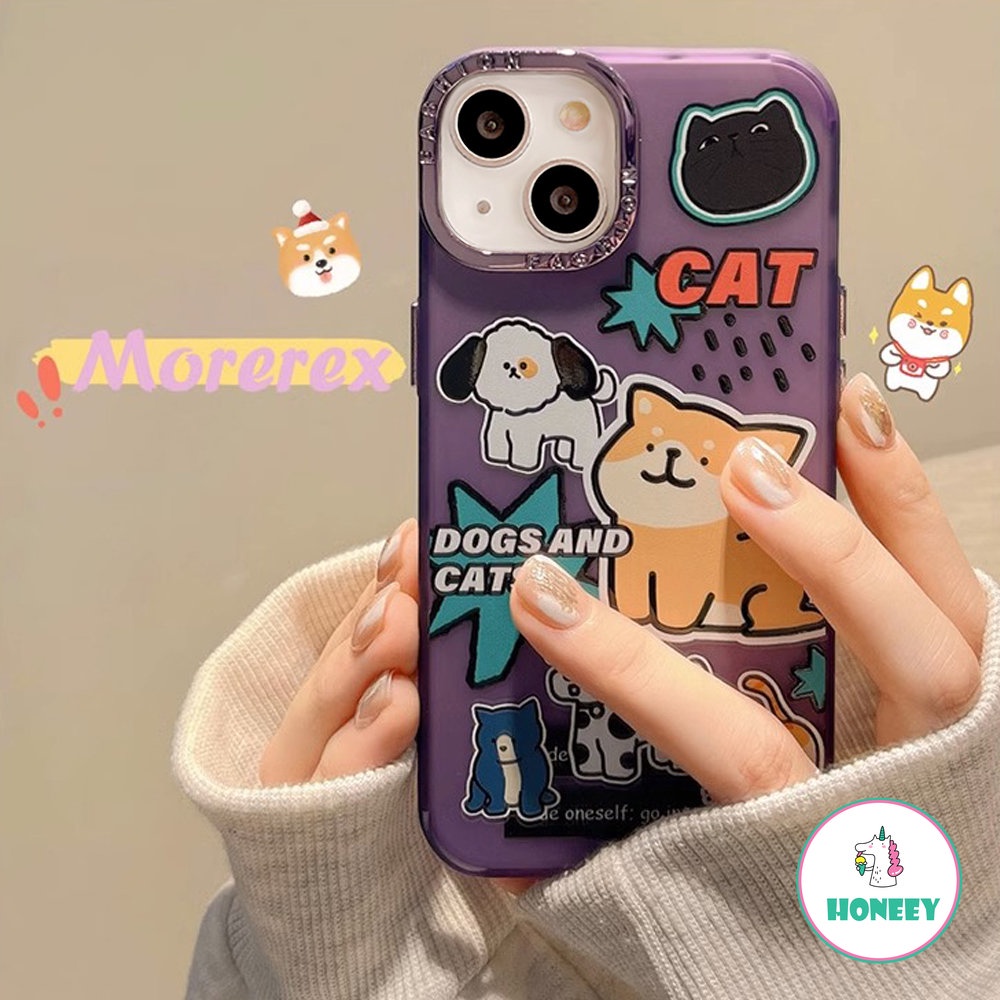 Case Puppy Graffiti Warna-Warni Untuk iPhone 14 Pro Max13 12 11 Pro Max XR Xs7 8 Plus Binatang Lucu Shockproof Back Cover