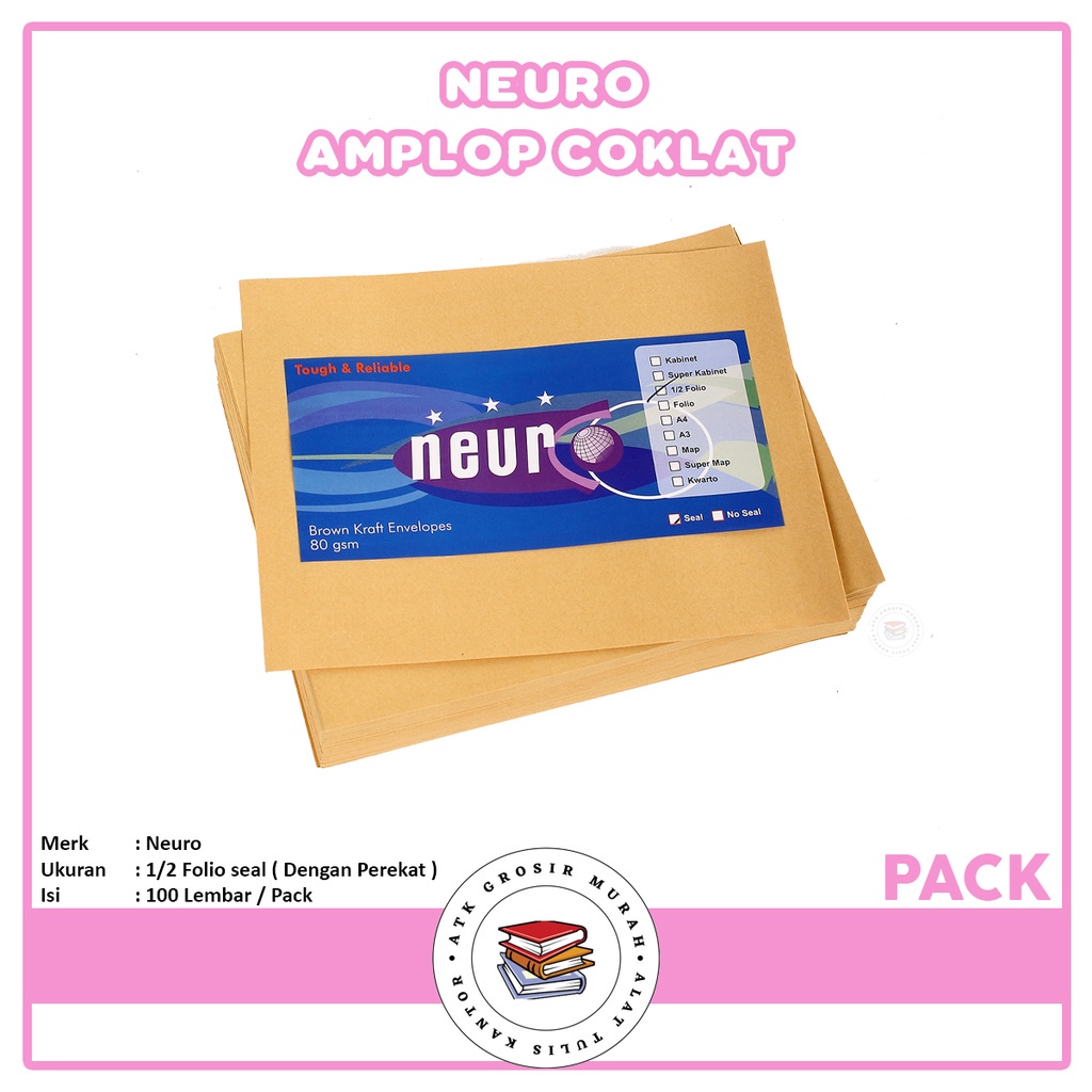 

NEURO - Amplop Coklat Folio Ukuran 1/2 Folio Seal - Pack