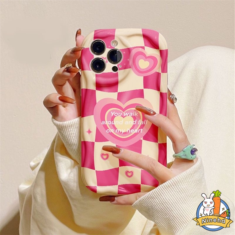 IPHONE Casing Kompatibel Untuk Iphone14 13 12 11 Pro Max X Xr Xs Max8 7 6 6s Plus Se2020Mewah Pink Heart Love Glossy Air Cushion Phone Case Anti Gores Tepi Gelombang Soft Case Cover