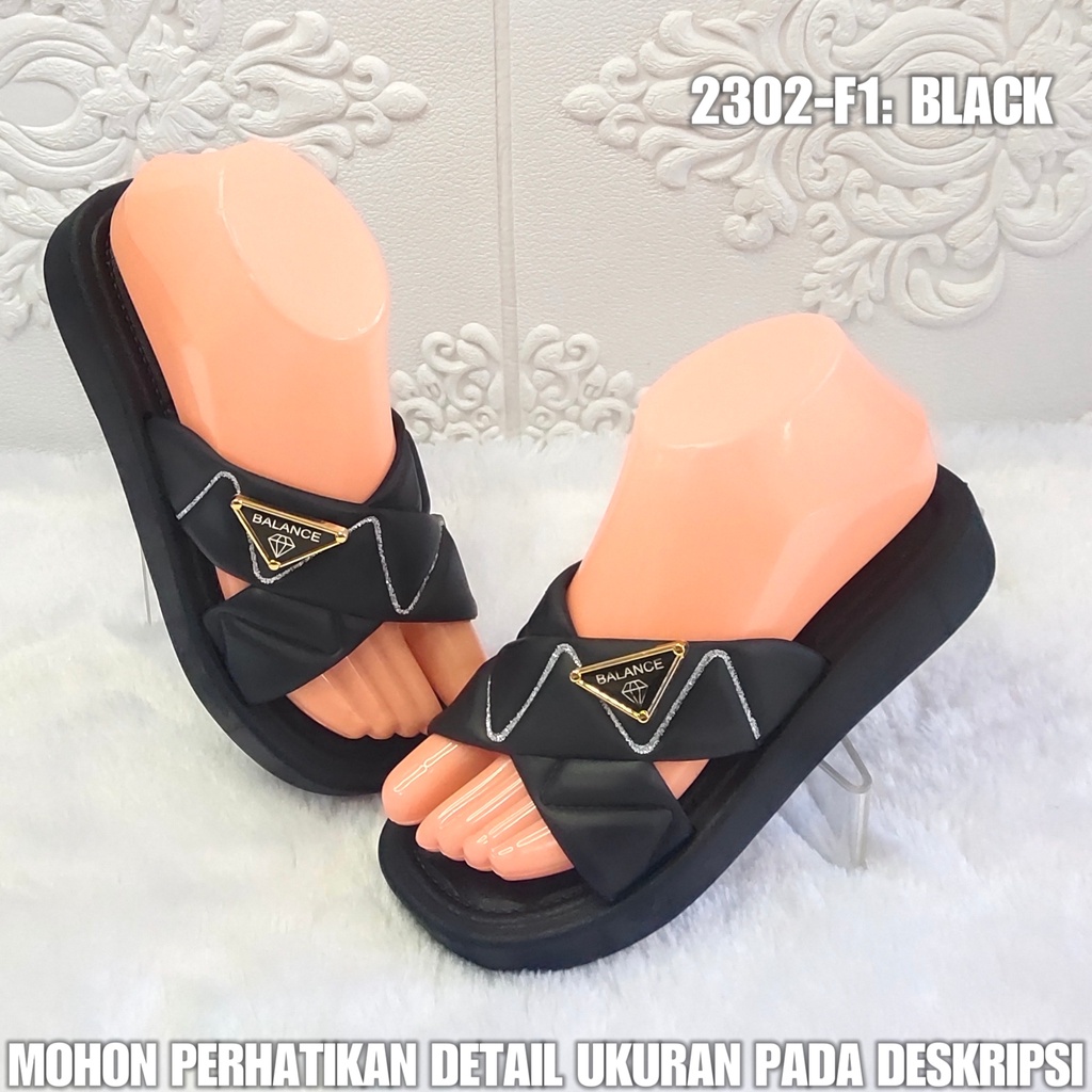 Sandal Selop Wanita 2302 F1 Sendal Karet Import Motif Silang AntiAir SDLWW