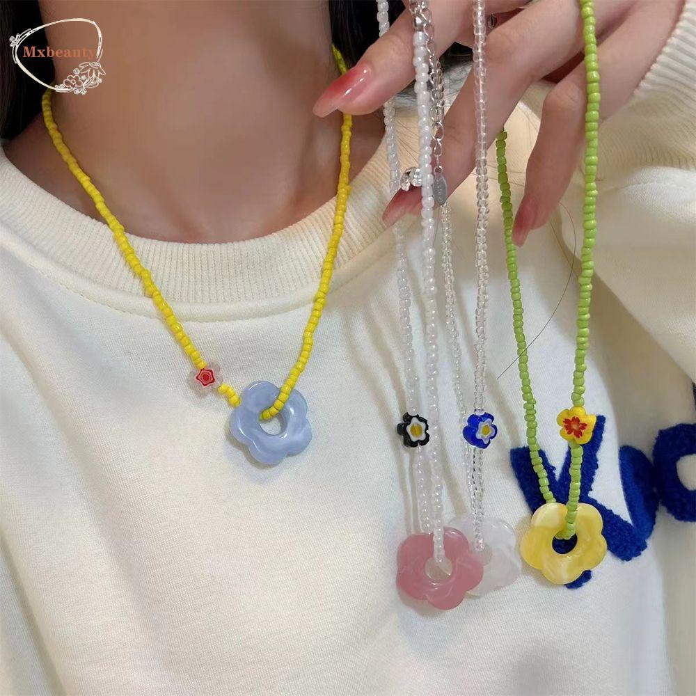 Mxbeauty Kalung Manik Padi Warna-Warni Kreatif Retro Klavikula Rantai Gadis Hadiah Y2K Resin Korea Necklace