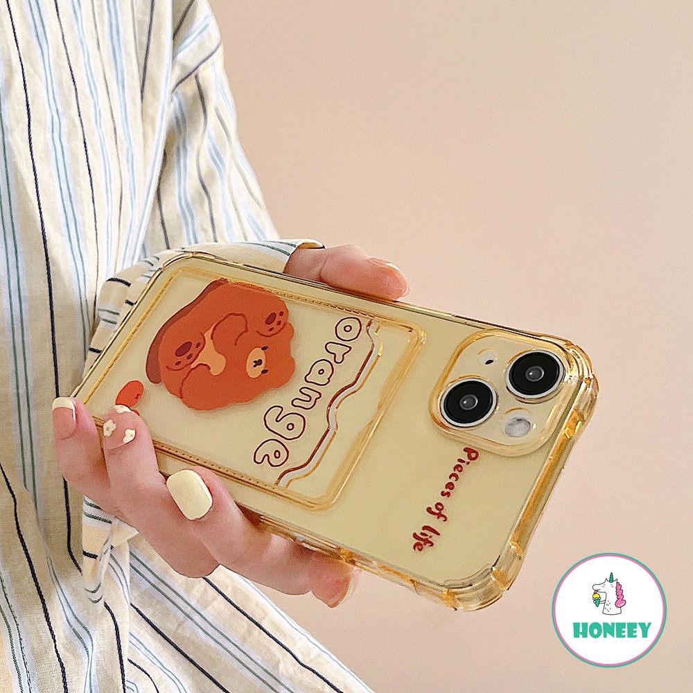 Casing Beruang Dompet Kartu Retro Kompatibel Untuk iPhone 14 Pro Max13 11 12 Pro Max XR X XS Max 7 8plus Orange Bening Shockproof Back Cover