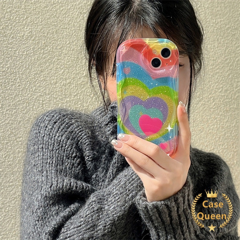 Untuk Oppo A17K A17 A33 A12 A32 A3s A53 A5s A11K A16s A54 A77 A57 A77S A7 A15s A15 A35 A16 A12E Rainbow Love Hati Simple Hitam Putih Motif Leopard Lucu 3D Bergelombang Curved Edge Case