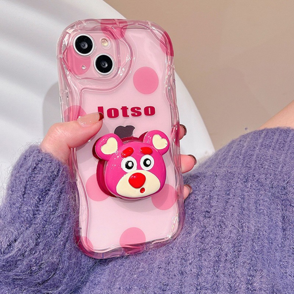 Redmi Note12 Pro Note 11 Note11S Poco C40 Redmi10 10C 10A 9C 9A 9T Note10 Note9 Note8 Poco M3 Pro X3 NFC Redmi A1 A2 Cute Strawberry Bear Manyo Bracket Wavy Edge Back Soft Case