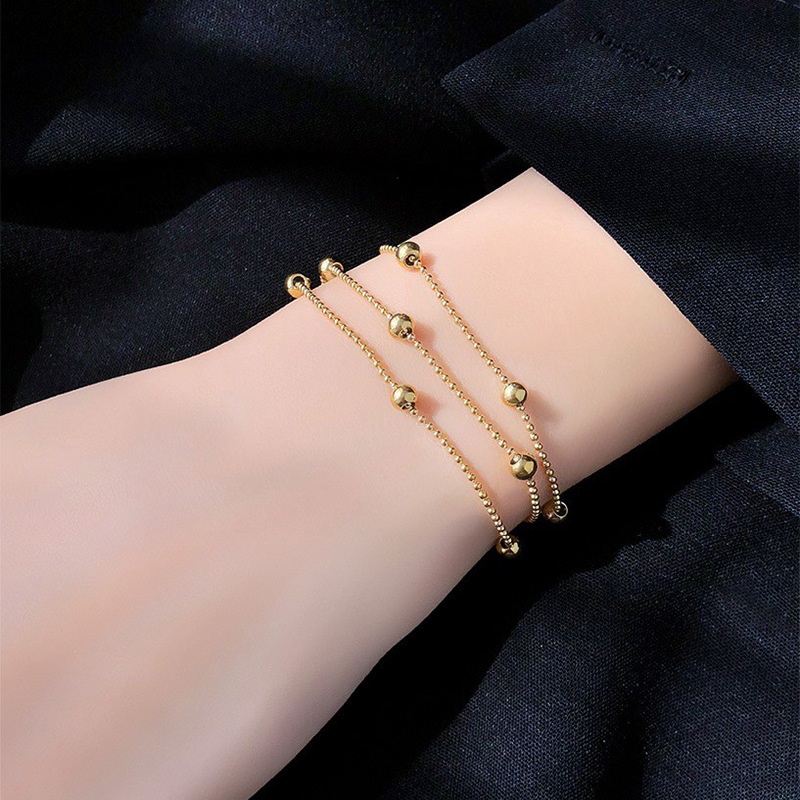 3-layer round Beads Titanium Steel Gelang Wanita Anti-Karat Sederhana Gelang Pribadi Gelang Aksesoris Hadiah