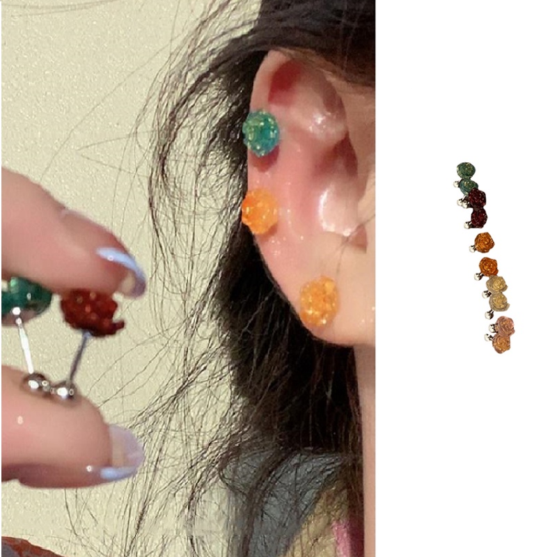 Anting Pejantan Bunga Temperamen Segar Dan Manis High-end Niche Korea Retro Hutan Klip Telinga Anting Musim Panas Wanita