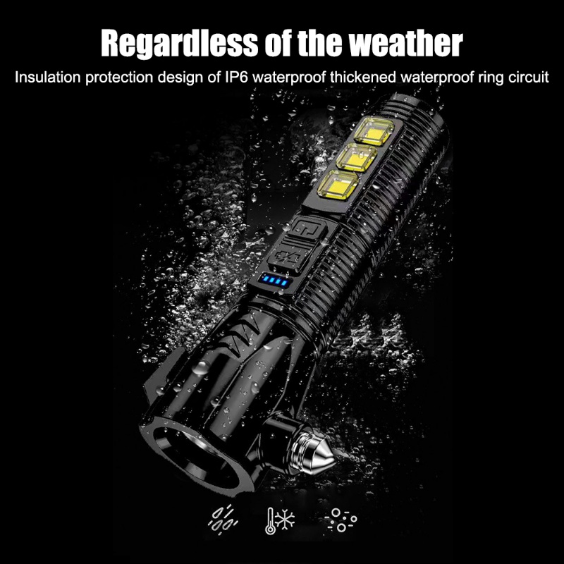 Lampu Kerja Isi Ulang USB Portabel Multifungsi LED Torch Outdoor Emergency Mobil Penjebol Jendela Safety Hammer Senter