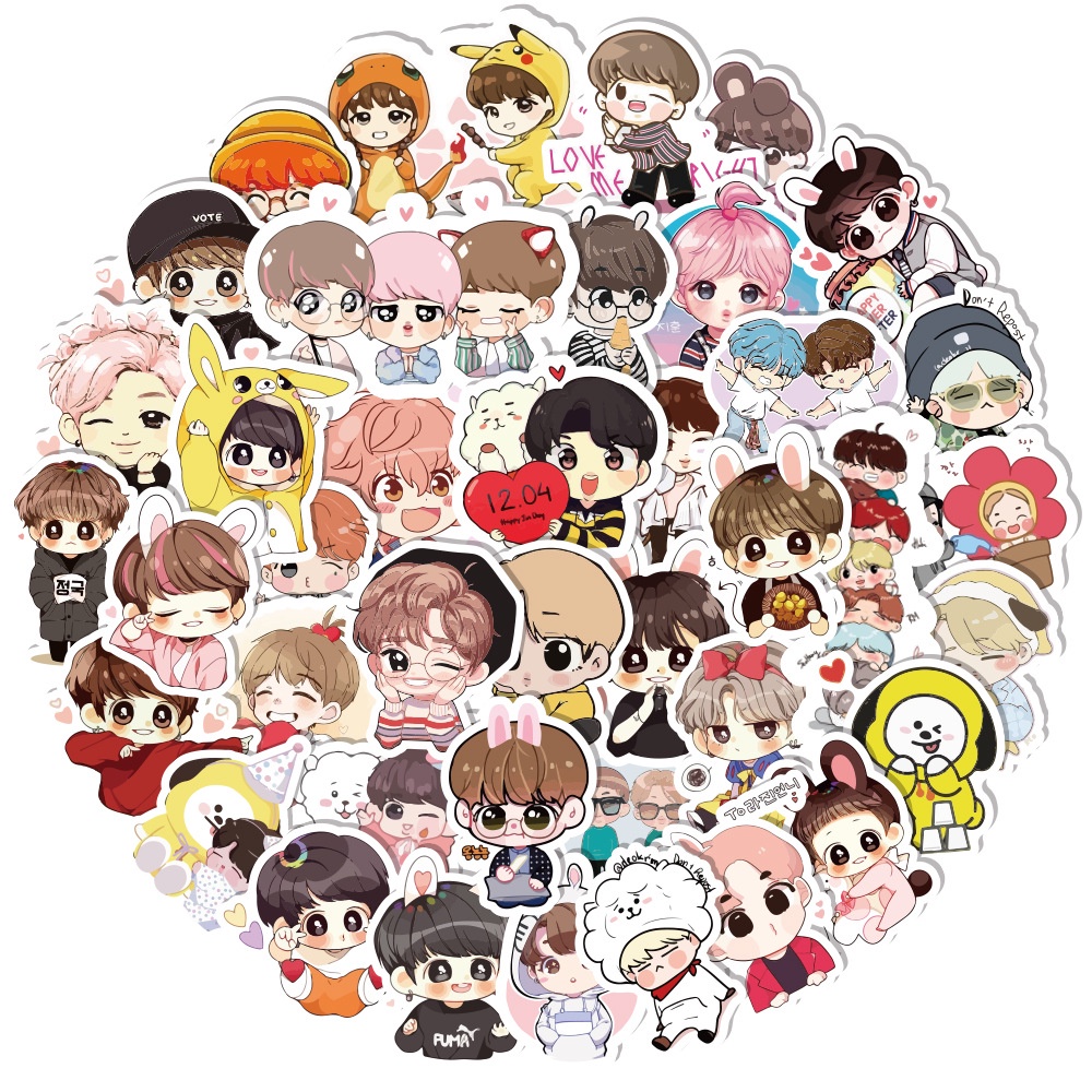 40pcs /set BT-S Foto Gambar Kartun Stiker Laptop Ponsel Bagasi DIY Dekorasi Bangtan Boys Q Ver. Paster