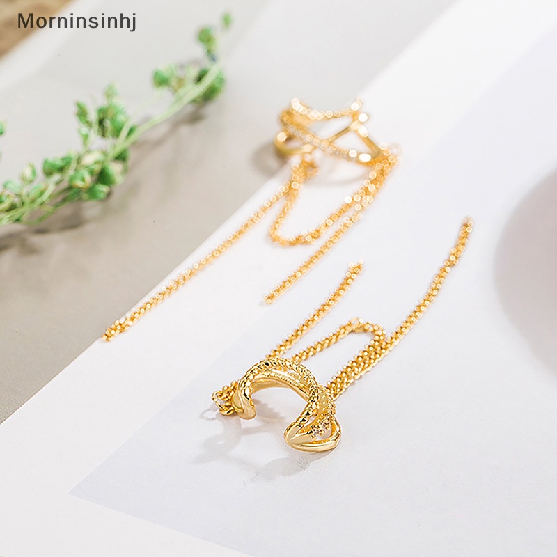 Mornin Ringan Multi-Lapisan Klip Tulang Telinga Zirkon Rumbai Non Manset Ear Clip Earring Untuk Wanita Perhiasan Sederhana Mengkilap id