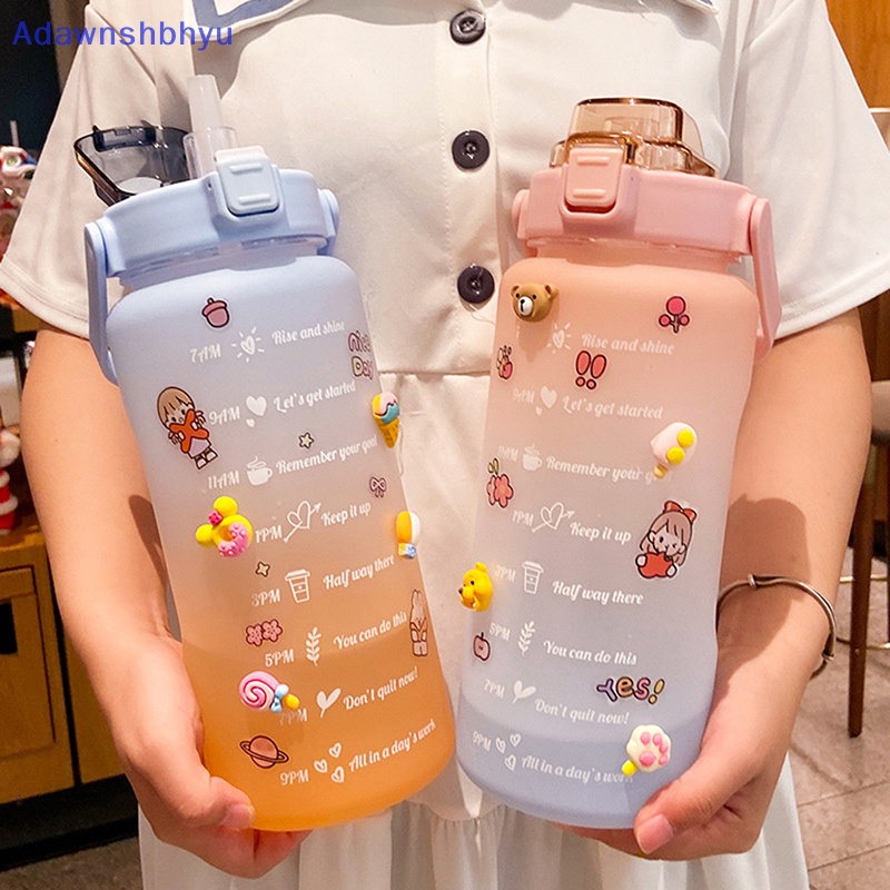 Adhyu Stiker Botol Air Dengan Sedotan 2000ml Lucu Portable Scale Bottle Water Kettle ID