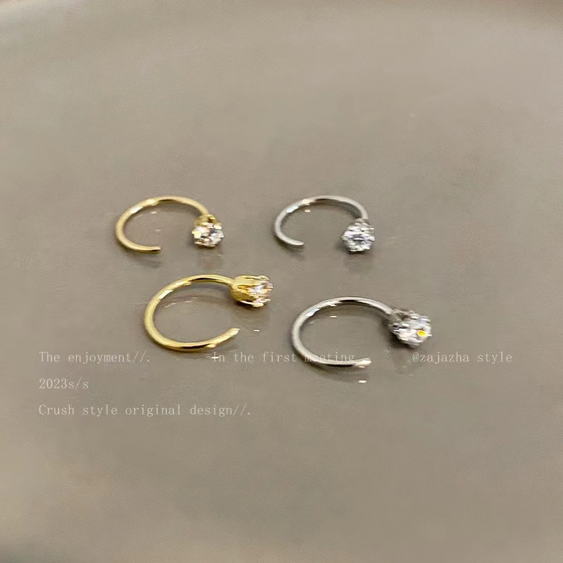 Anting Emas Perak Untuk Wanita Sederhana Kristal Berbentuk C Earing Aksesoris Fashion Perhiasan