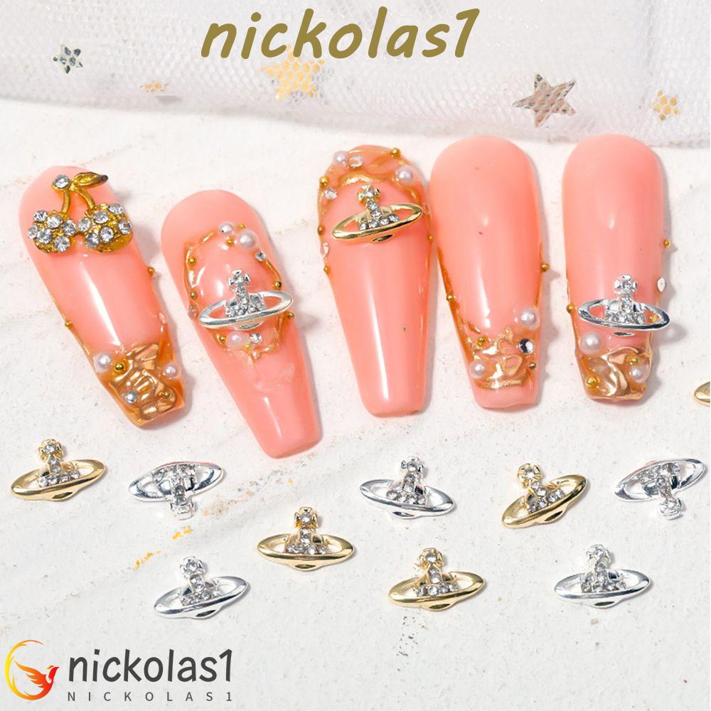 Nickolas1 Saturnus Nail Art Perhiasan Emas Jepang Cross Fashion Planet Retro DIY Dekorasi Nail Art