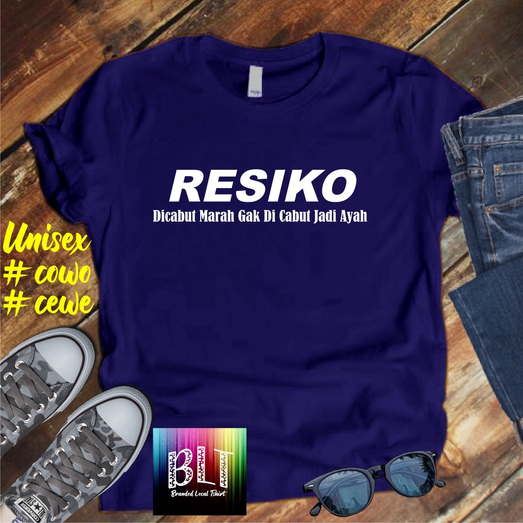 Cod Gratis Ongkir Kaos RESIKO /KKAOS PAKAIAN PRIA TERLARIS/KAOS HITS/KAOS BANDUNG/KAOS MURAH/KAOS PAKAIAN PRIA PAKAIAN WANIT atasan pria