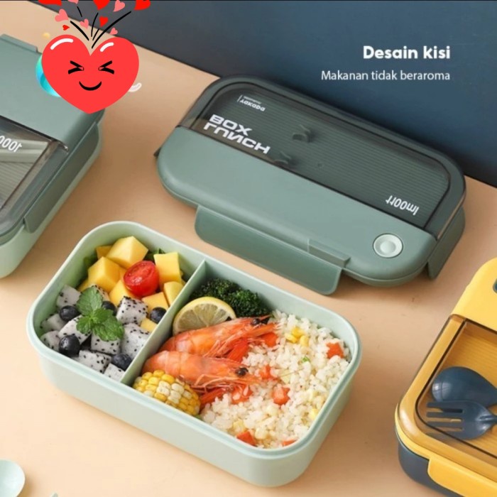 Q203 Tempat Makan Bekal Lunchbox 1100ml Microwave Safe Free Sendok