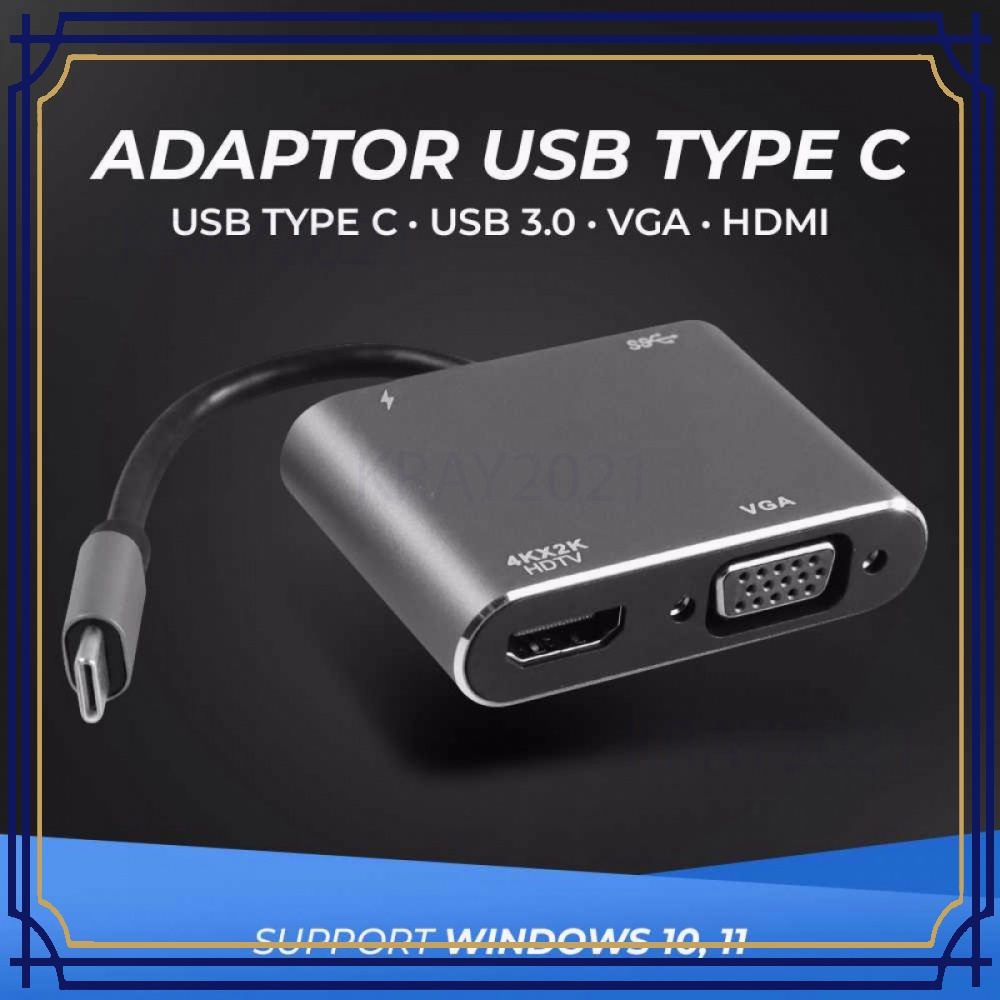 Adapter USB Type C to HDMI VGA PD Charging 4K 87W HD678