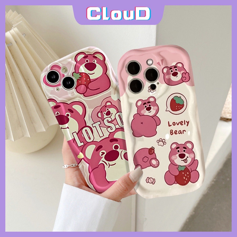 Case Untuk Redmi Note11 10 10s 11s 9 10C 8 12 A1 POCO M3 Redmi 10 A2 9A 9 10A 9T 9C 9C NFC Note9Pro 10Pro Max Plus Strawberry Bear Kartun Manyo 3D Casing Tepi Lengkung Bergelombang