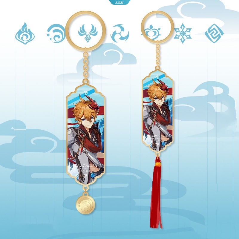 Genshin Impact Anime Bar Panjang Pesona Gantungan Kunci Gadis Lucu Tas Double Layer Laminasi Liontin Key Ring Hadiah [ZK]