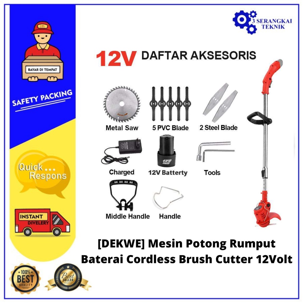 [DEKWE] Mesin Potong Rumput Baterai Cordless Brush Cutter 12Volt