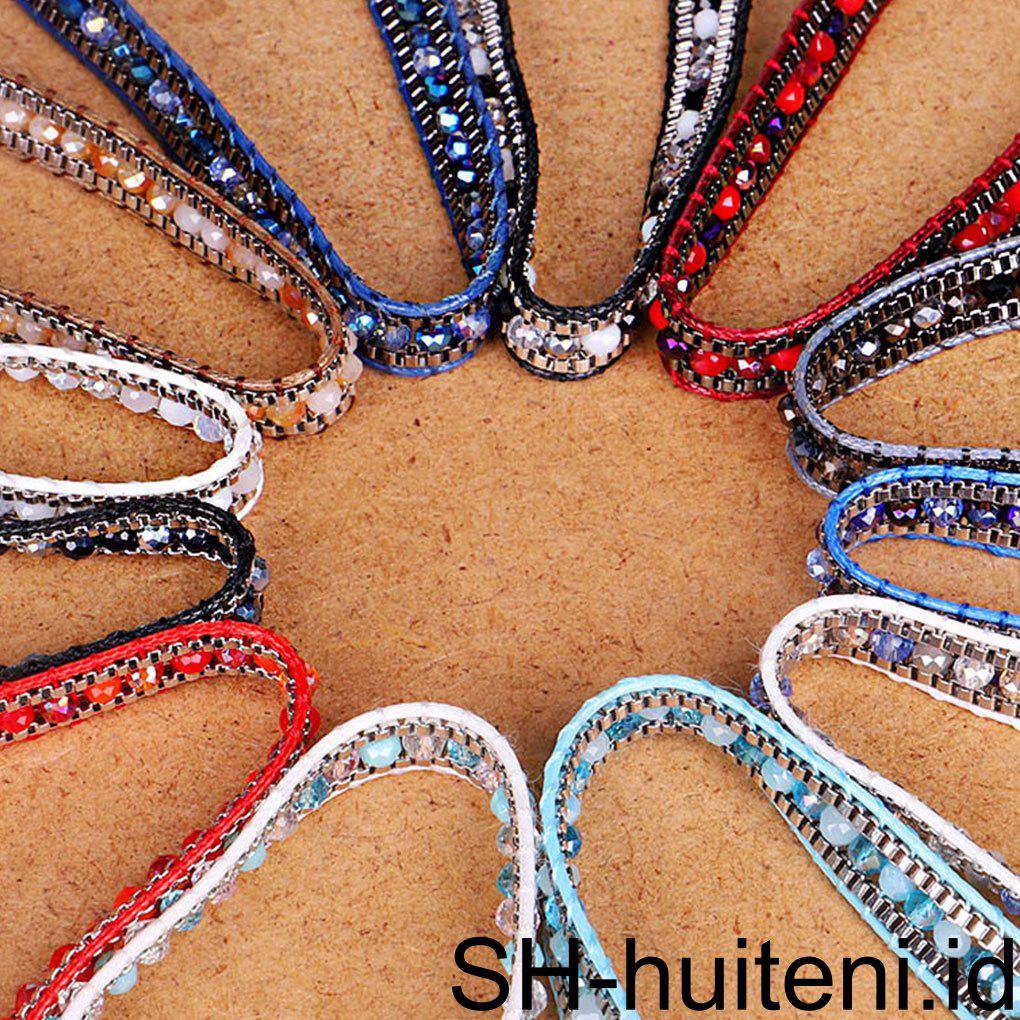 2buah Wanita Bohemian Kristal Gelang Pesta Perjamuan Traveling Hiking Anyaman Bangle Pergelangan Tangan Perhiasan Hadiah Ulang Tahun