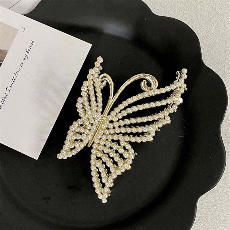 Indah Berlian Imitasi Kupu-Kupu Rambut Cakar Klip Untuk Wanita Elegan Mutiara Rambut Kepiting Barrette Hiasan Kepala Woman Hair Clip